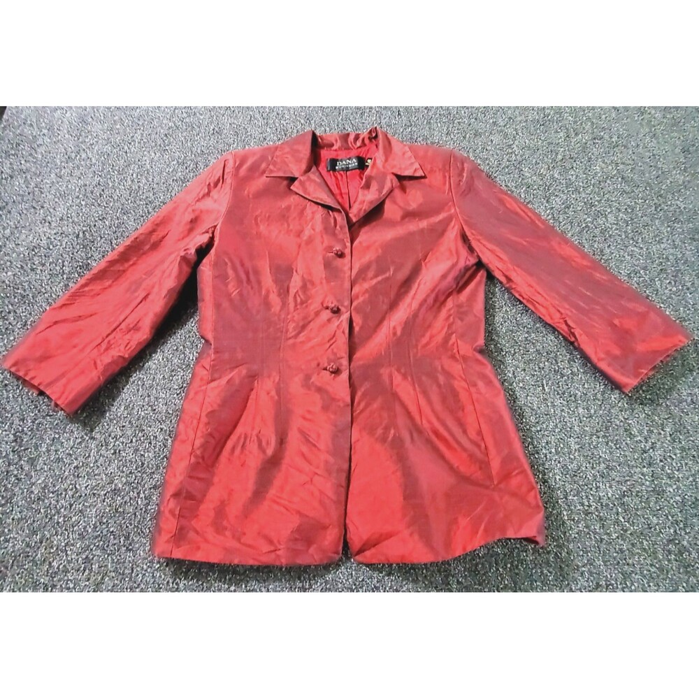 Dana Buchman 100% Silk Suit Jacket Womens 6 Metallic Red 3/4 Slv Asian Hipster